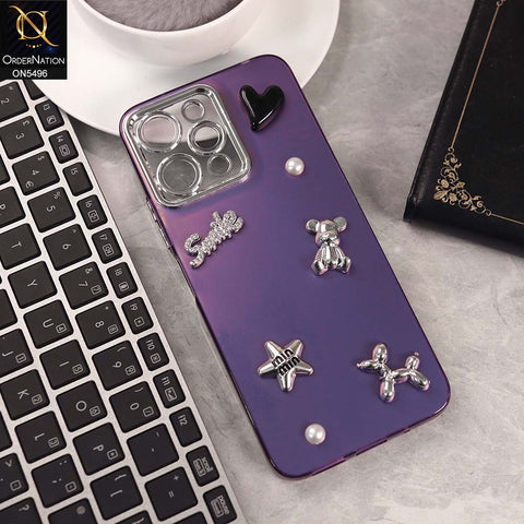 Xiaomi Redmi 12 Cover - Purple -  3D Smile Cartoon Matte Shinny Case With Camera Protection Soft Border Case