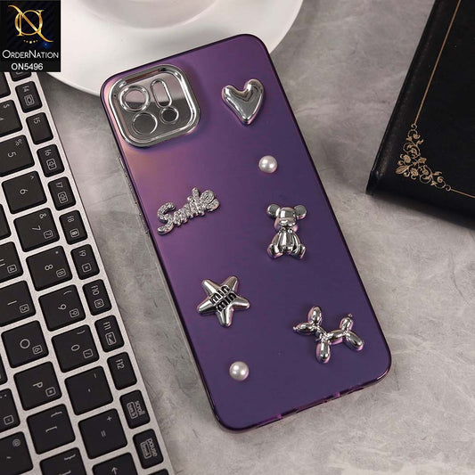 Oppo A16K Cover - Purple -  3D Smile Cartoon Matte Shinny Case With Camera Protection Soft Border Case