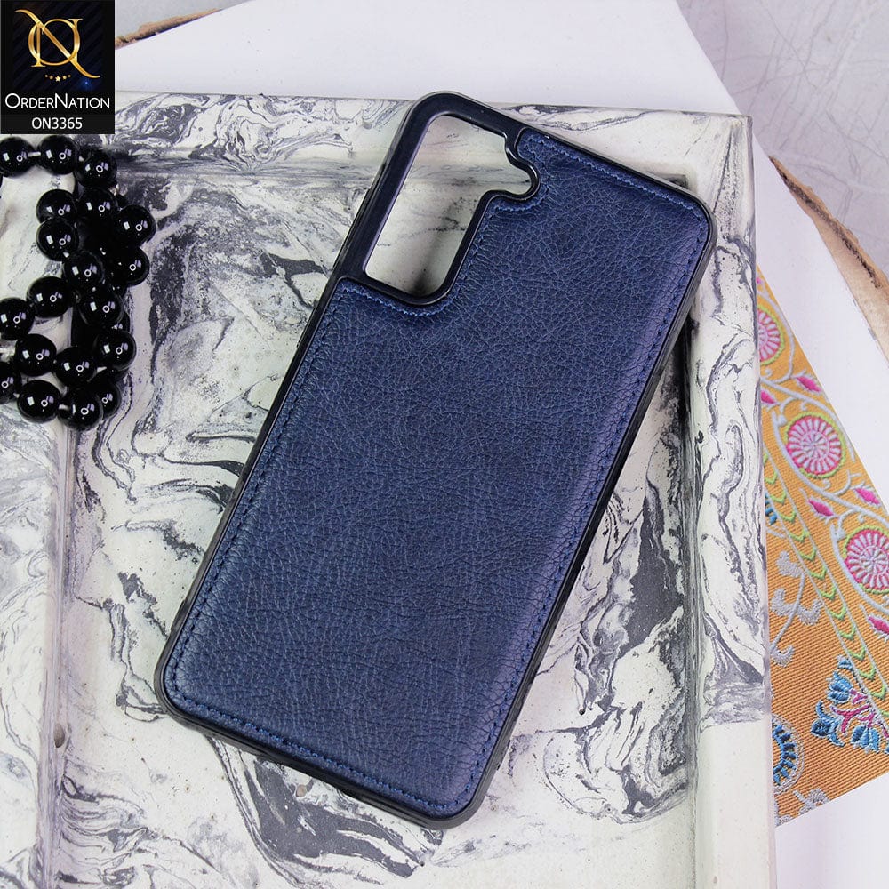 Samsung Galaxy S21 FE 5G Cover - Blue - Vintage Luxury Business Style TPU Leather Stitching Logo Hole Soft Case