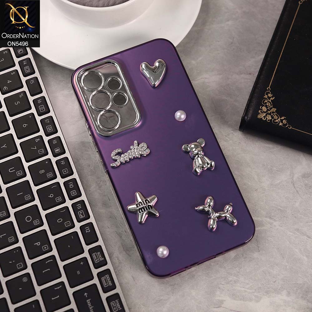 Samsung Galaxy A13 Cover - Purple -  3D Smile Cartoon Matte Shinny Case With Camera Protection Soft Border Case