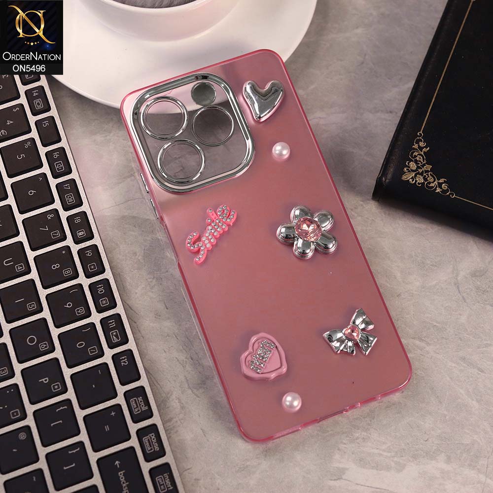Tecno Spark 10 Pro Cover - Pink -  3D Smile Cartoon Matte Shinny Case With Camera Protection Soft Border Case