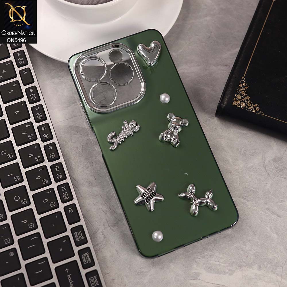 Infinix Smart 8 Pro Cover - Green -  3D Smile Cartoon Matte Shinny Case With Camera Protection Soft Border Case