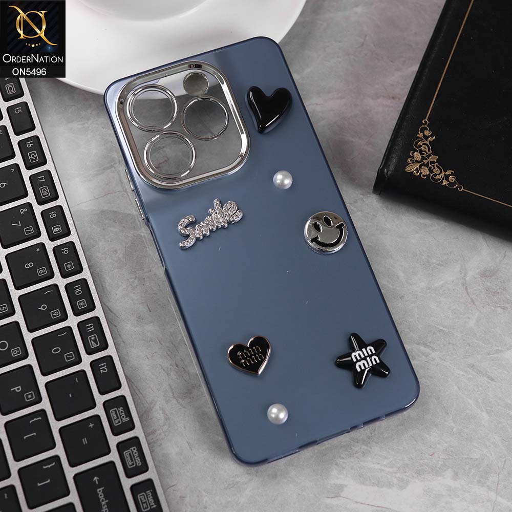 Tecno Spark 10 Pro Cover - Blue -  3D Smile Cartoon Matte Shinny Case With Camera Protection Soft Border Case