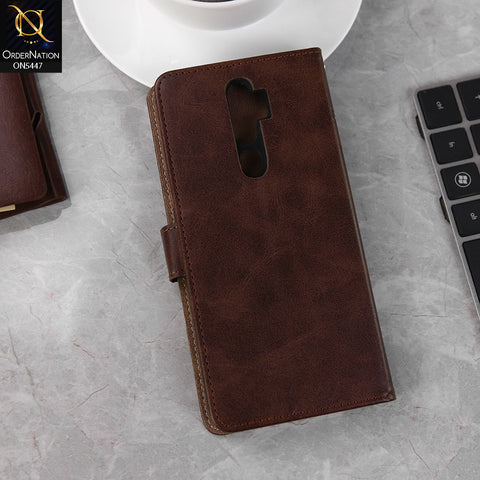 Oppo A5 2020 Cover - Dark Brown -  Premium Leather Megantic Flip Book Covers With Card Holding Option