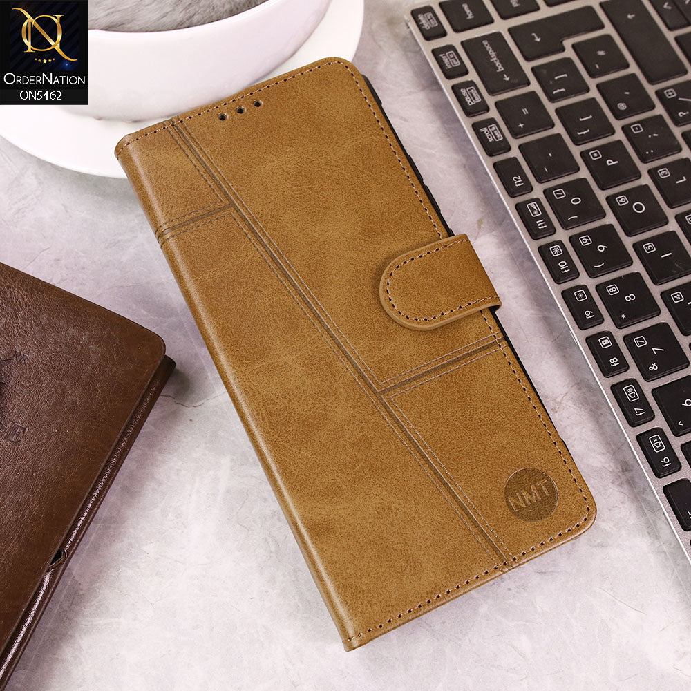 Vivo Y35 Cover - Light Brown -  Premium Leather Magnetic Flip Book Covers With Card Holding Option