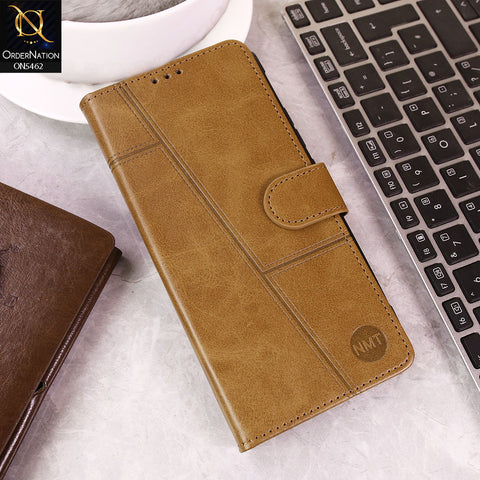 Vivo Y35 Cover - Light Brown -  Premium Leather Magnetic Flip Book Covers With Card Holding Option