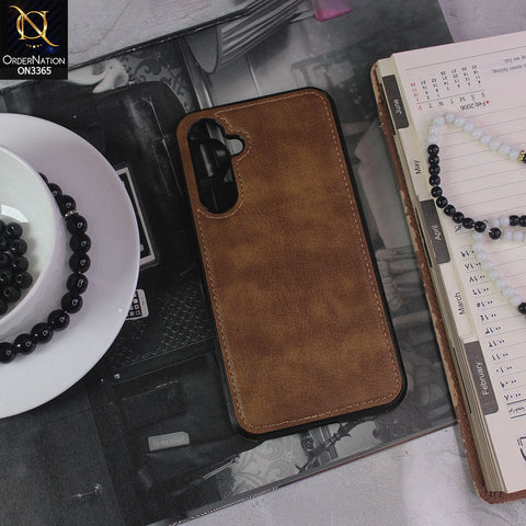 Samsung Galaxy A54  Cover - Brown - Vintage Luxury Business Style TPU Leather Stitching Logo Hole Soft Case
