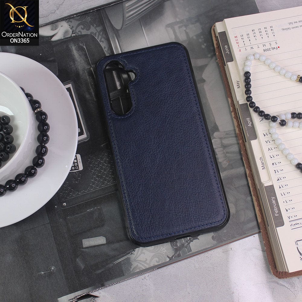 Samsung Galaxy A54 Cover - Blue - Vintage Luxury Business Style TPU Leather Stitching Logo Hole Soft Case