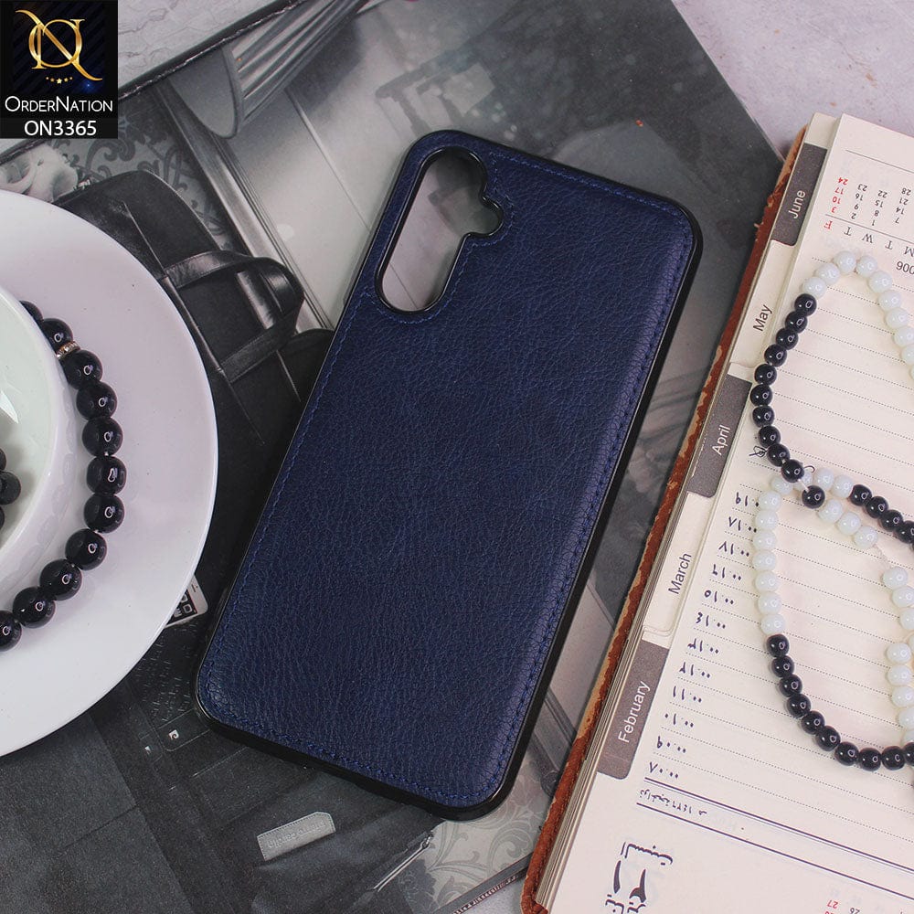 Samsung Galaxy A14 Cover - Blue - Vintage Luxury Business Style TPU Leather Stitching Logo Hole Soft Case