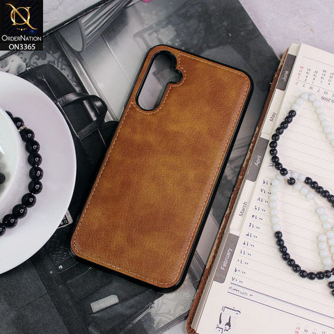Samsung Galaxy A14 5G  Cover - Brown - Vintage Luxury Business Style TPU Leather Stitching Logo Hole Soft Case