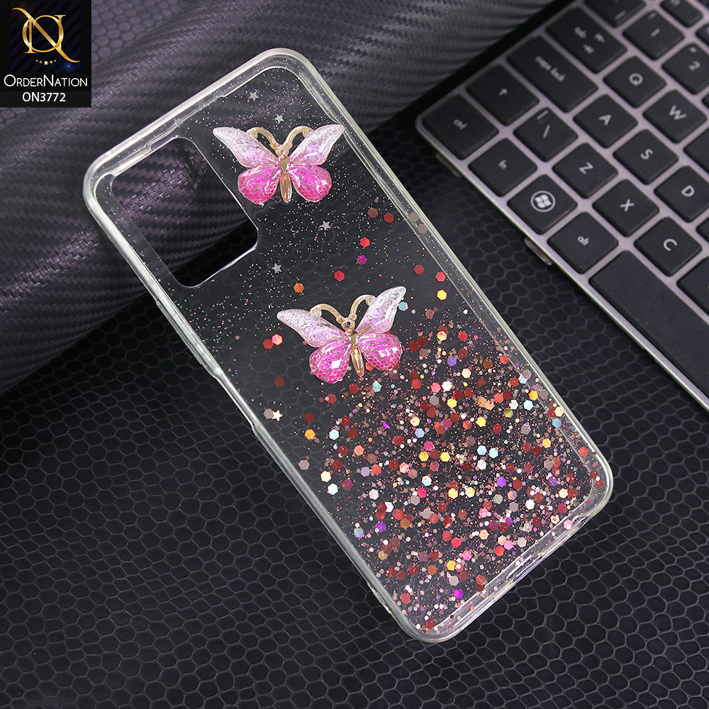 Vivo Y33s Cover - Pink -  Shiny Butterfly Glitter Bling Soft Case (Glitter does not move)
