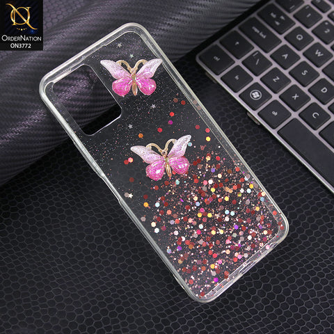 Vivo Y33s Cover - Pink -  Shiny Butterfly Glitter Bling Soft Case (Glitter does not move)
