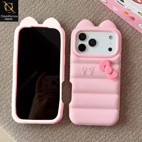 iPhone 17 Pro Max Cover - Pink - Quilted Texture Mobile Case with 3D Bow and Ear Details