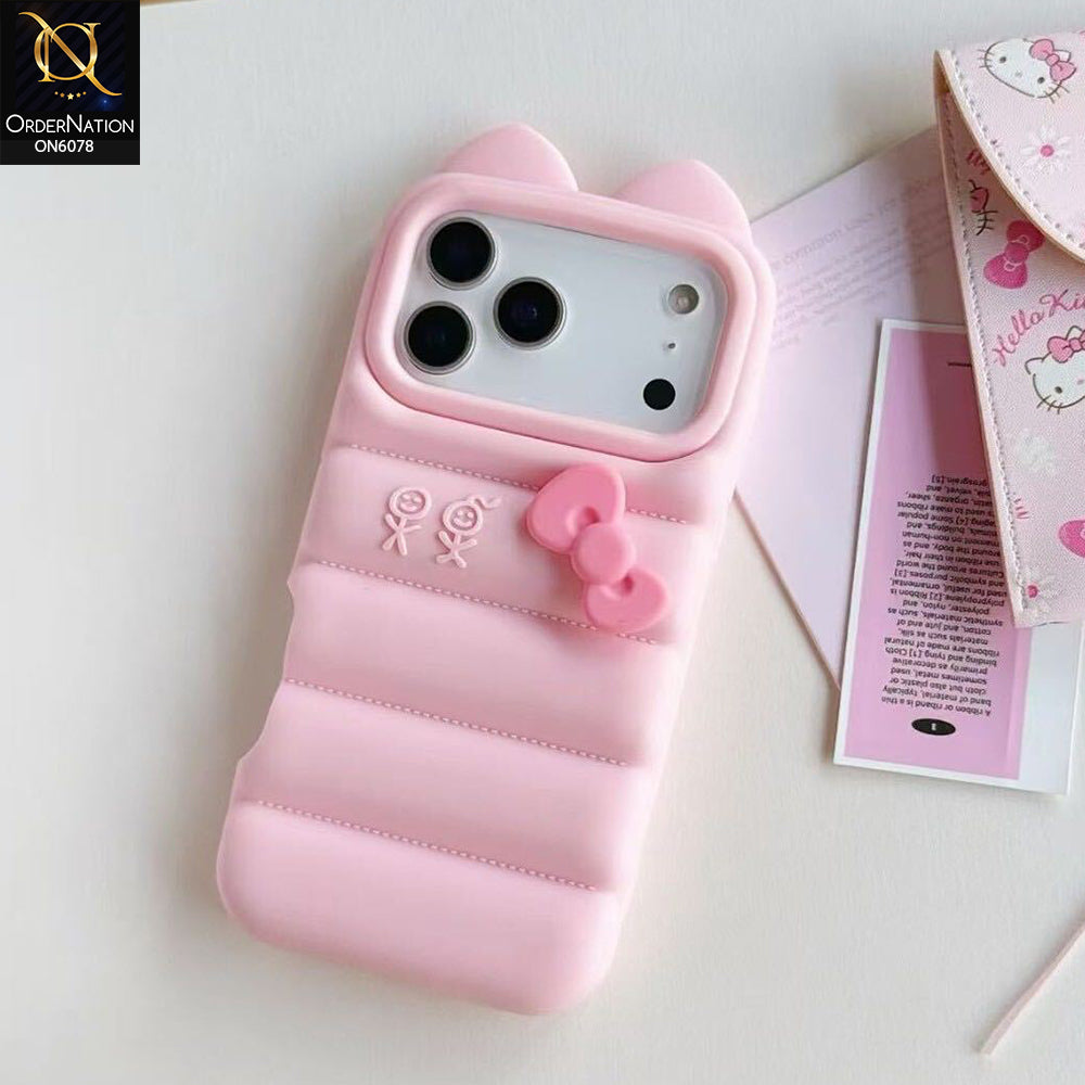 iPhone 17 Pro Max Cover - Pink - Quilted Texture Mobile Case with 3D Bow and Ear Details