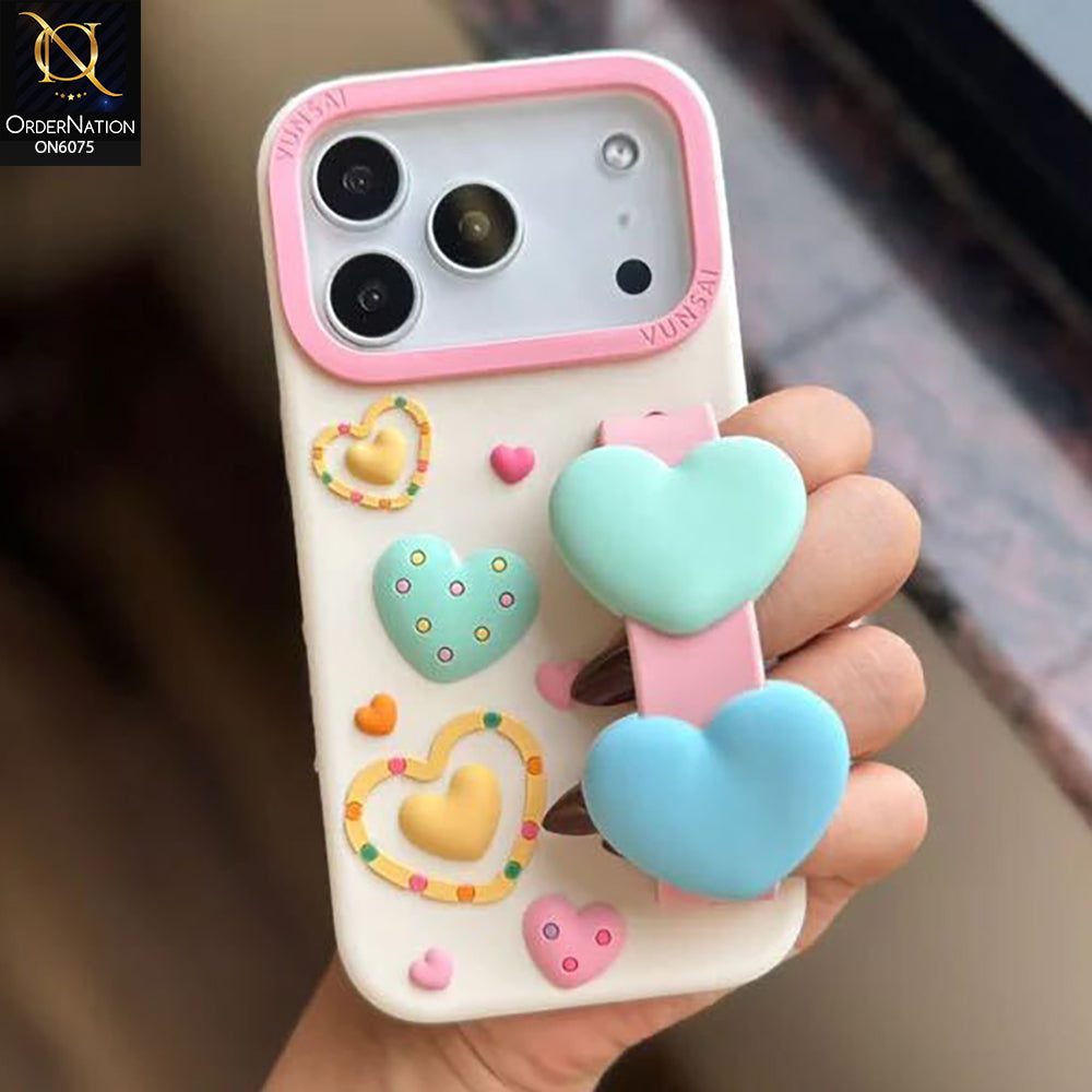 iPhone 17 Pro Max Cover - Design 1 - Trendy Pastel Soft Silicone Phone Case with Dual Heart Grip Tok