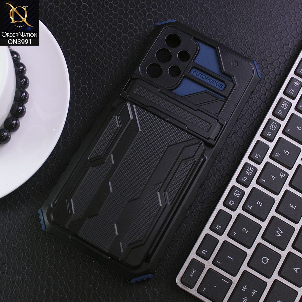 Samsung Galaxy A32 Cover - Blue - Hybrid Series Soft Borders Semi Hard Back Shock Proof Kick Stand Case With Card Holder