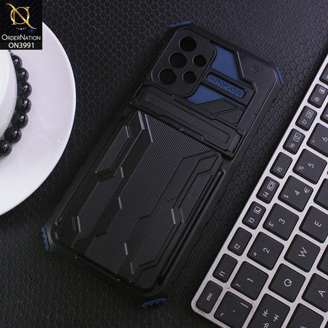 Samsung Galaxy A32 Cover - Blue - Hybrid Series Soft Borders Semi Hard Back Shock Proof Kick Stand Case With Card Holder