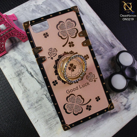 Iphone 6s 7 8 Cover - Pink - Square Bling Diamond Glitter Soft TPU Trunk Case with Ring Holder