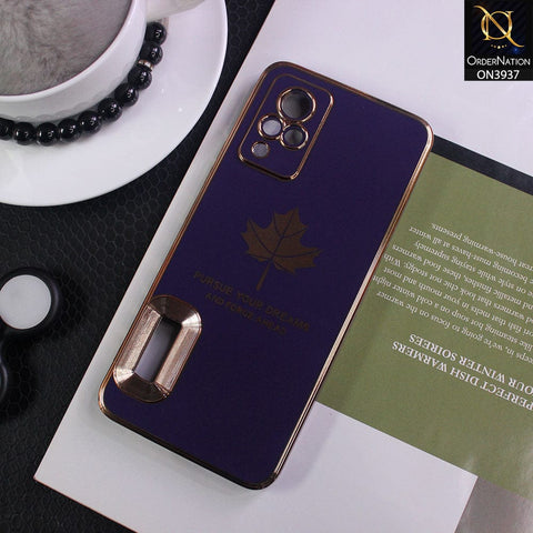 Vivo V21 5G Cover - Design 5 - New Electroplating Borders Maple Leaf Chrome logo Hole Camera Protective Soft Silicone Case