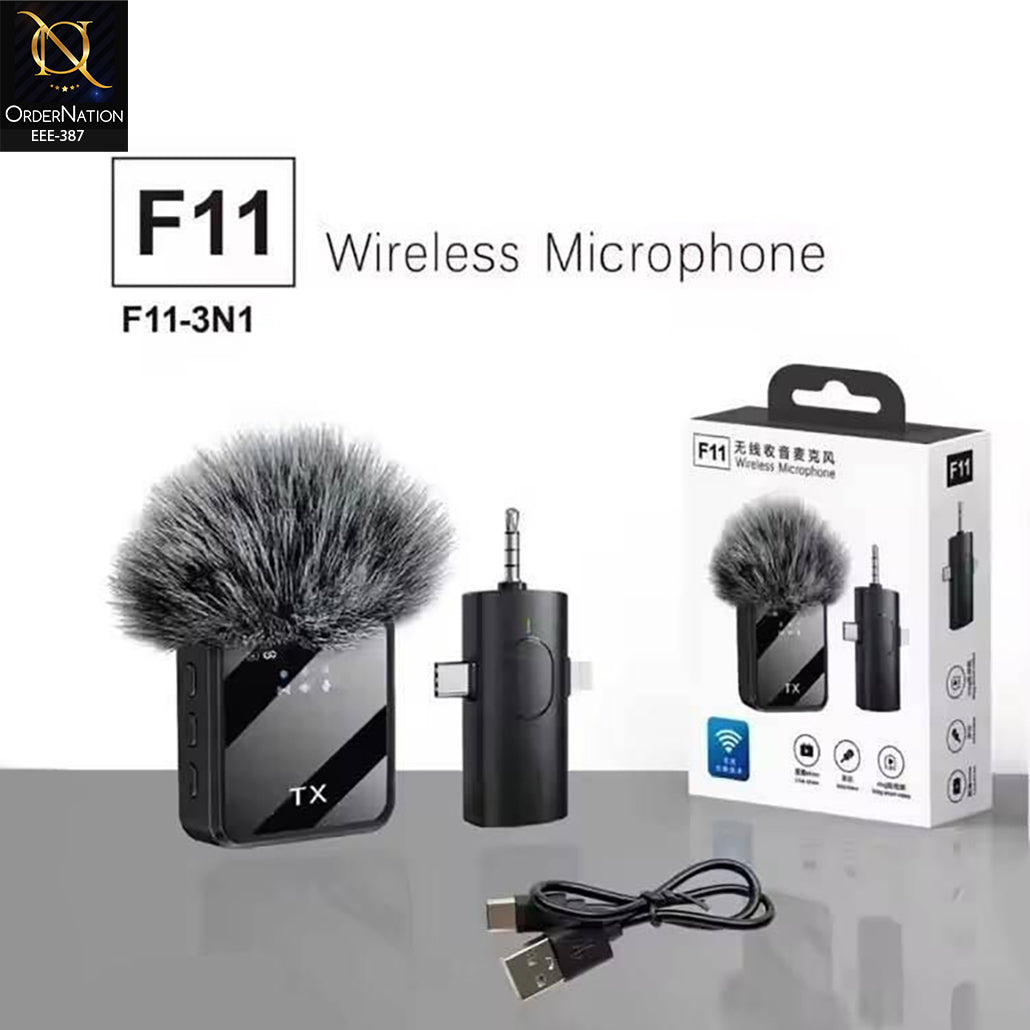 F11-2 3-in-1 Wireless Microphone Dual Mic for iPhone Android Camera & Laptop