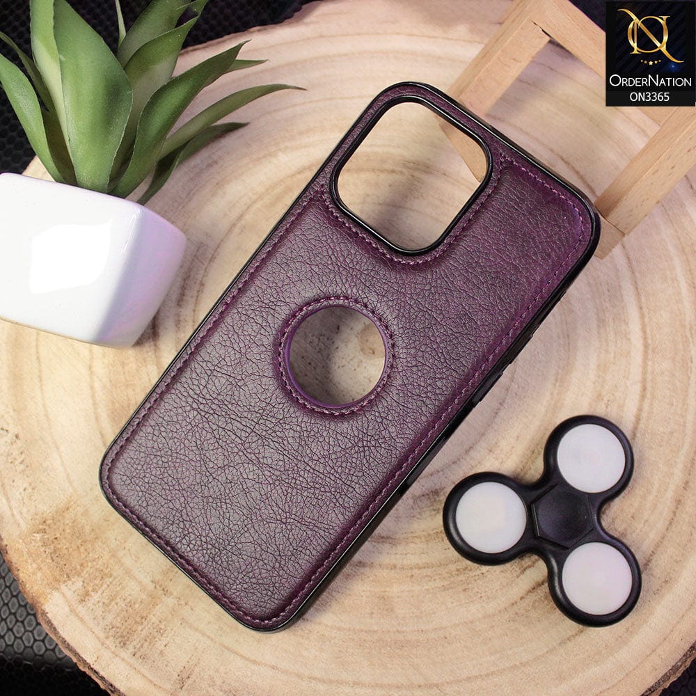 iPhone 14 Pro Max Cover - Deep Purple  - Vintage Luxury Business Style TPU Leather Stitching Logo Hole Soft Case