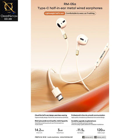 REMAX RM-05A Type-C Wired Earphones with Microphone Metal In-Ear Headset