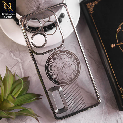 Infinix Hot 40 Cover - Silver -  Electroplating Borders Logo Hole Camera Lens Protection Soft Silicone Case