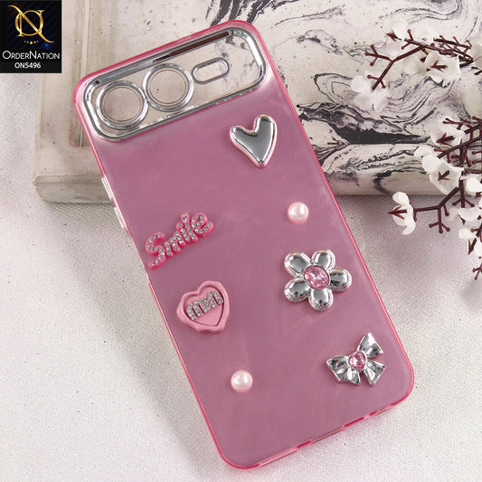 Infinix Smart 10 Plus - Pink -  3D Smile Cartoon Matte Shinny Case With Camera Protection Soft Border Case