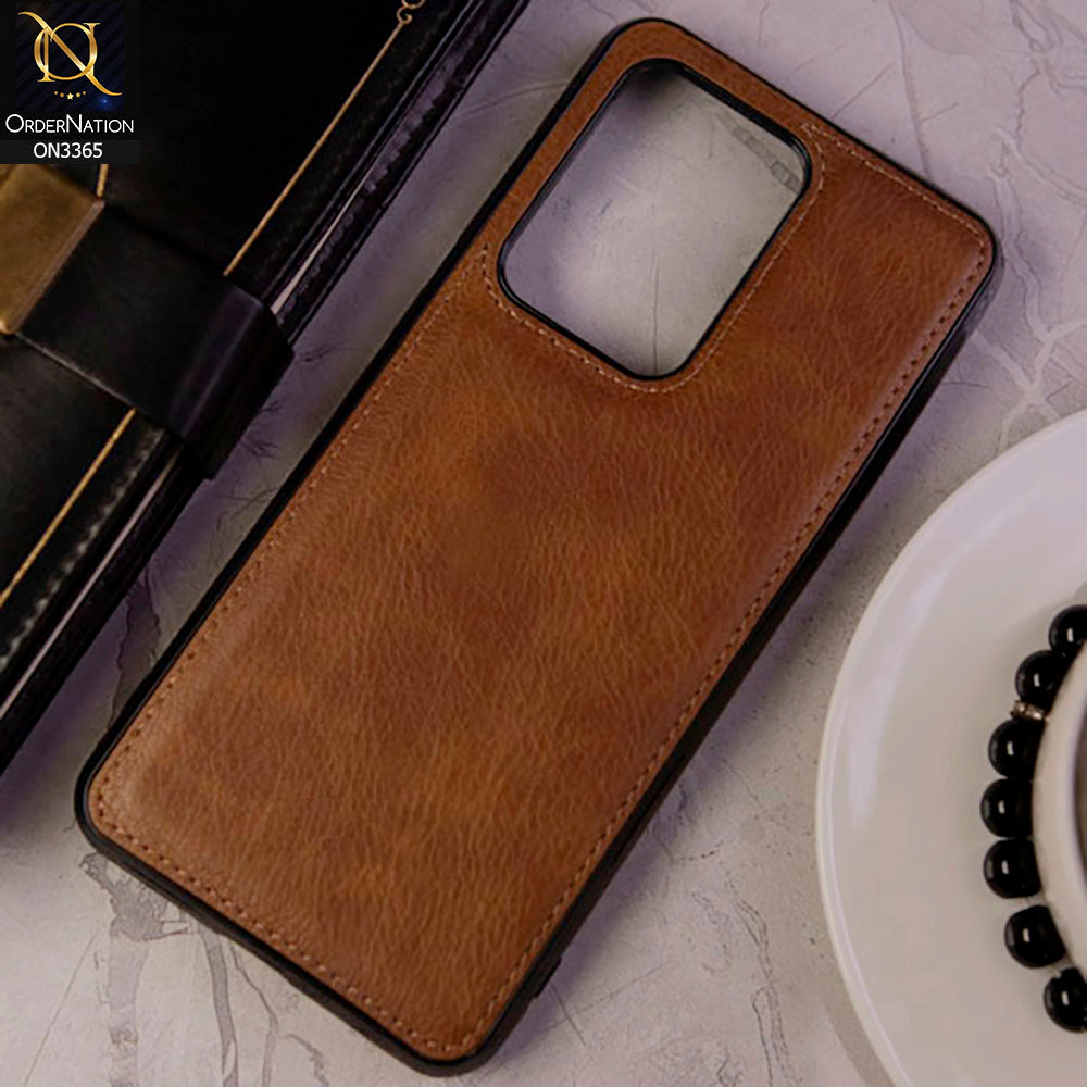 Samsung Galaxy S20 Ultra Cover - Brown - Vintage Luxury Business Style TPU Leather Stitching Logo Hole Soft Case