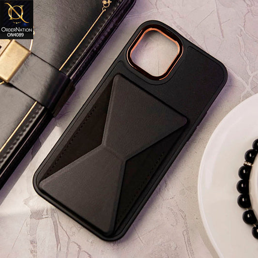 iPhone 12 Cover - Black - New Luxury Space Pocket Stand Soft Case With Electroplated Camera