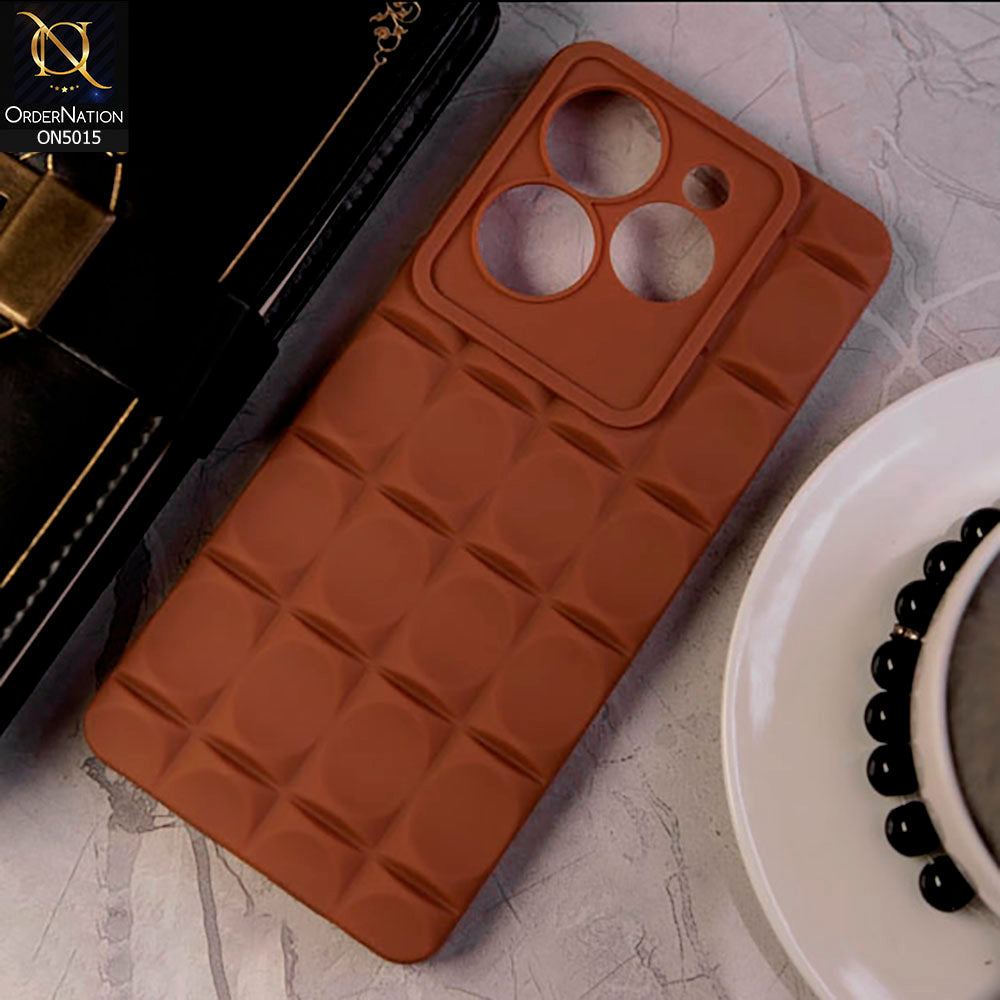 Infinix Hot 40 Pro Cover - Brown -  Geometric Cermaic Patteren Camera Protection Soft Silicone Case