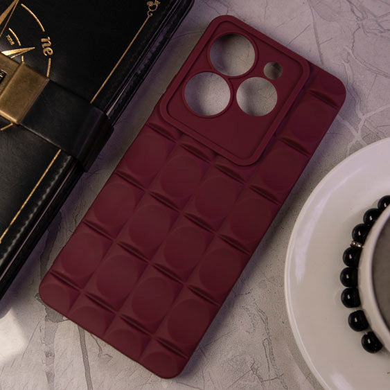 Infinix Hot 40 Pro Cover - Maroon -  Geometric Cermaic Patteren Camera Protection Soft Silicone Case
