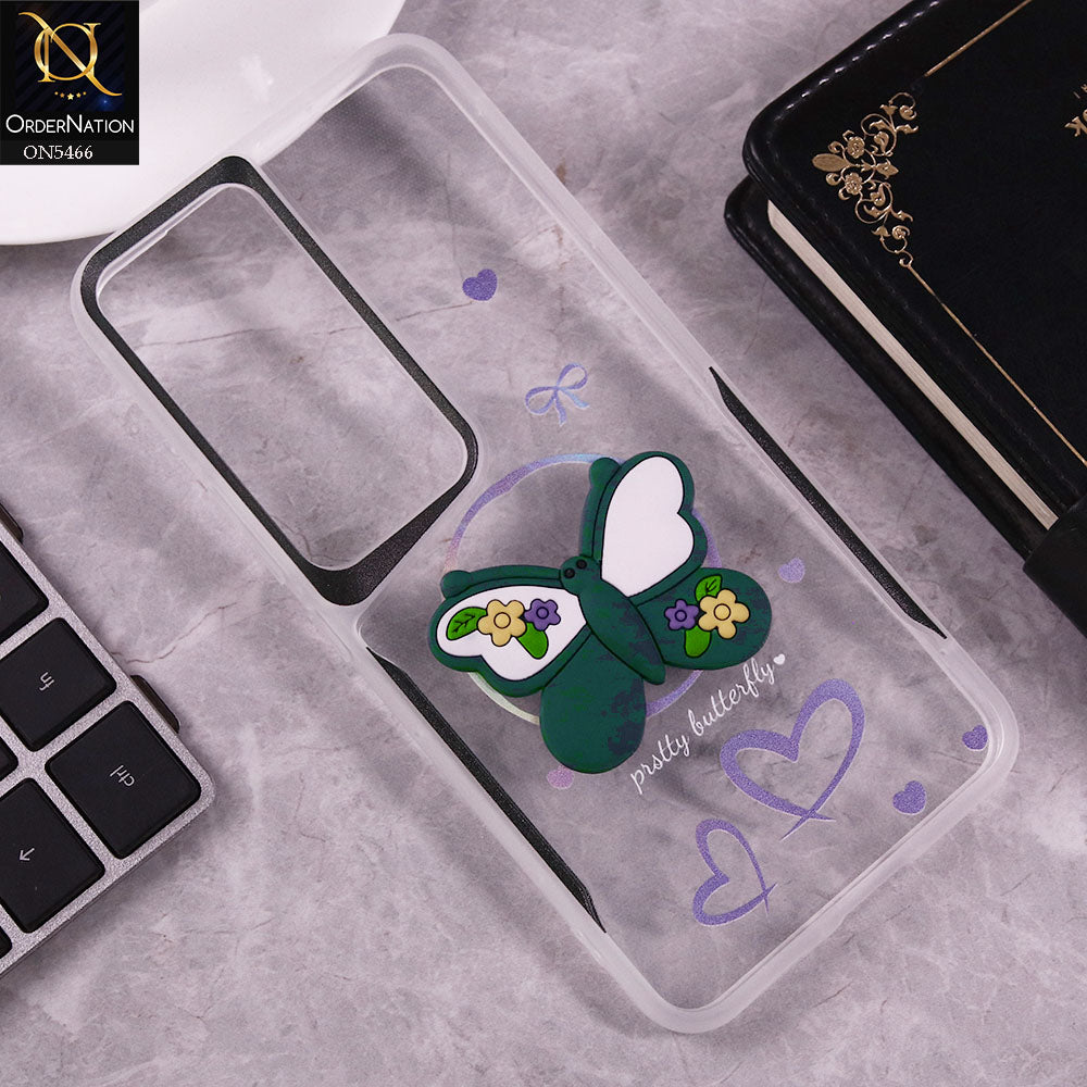 Vivo V40 Lite (IDN) Cover - Green - Cute 3D Butterfly Soft Case