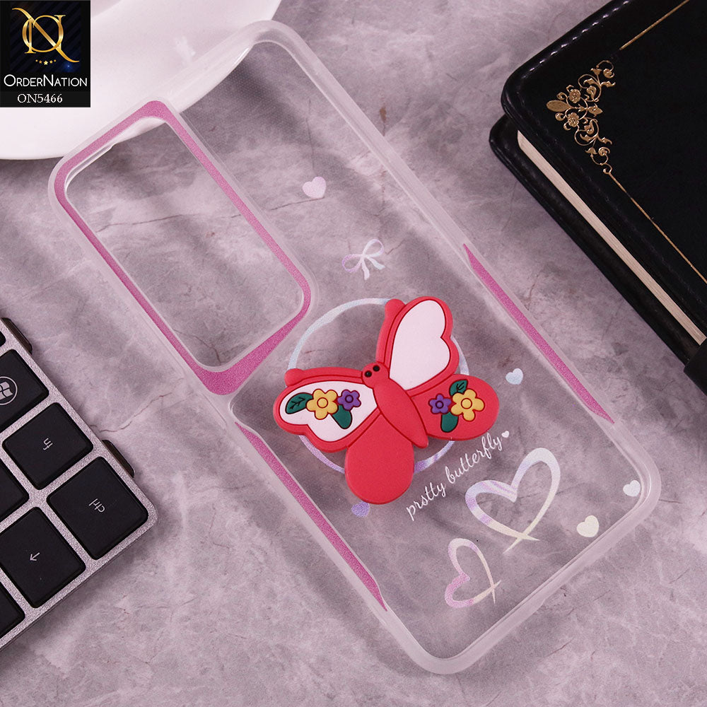 Vivo Y300 Cover - Red - Cute 3D Butterfly Soft Case