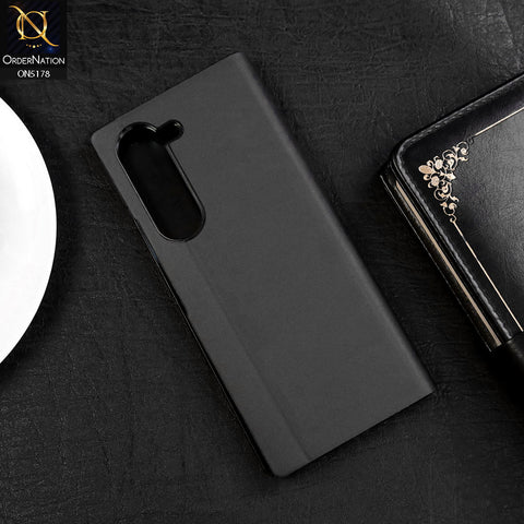 Samsung Galaxy Z Fold 6 5G Cover - Black - Luxury Mirror View QR Flip Book Case