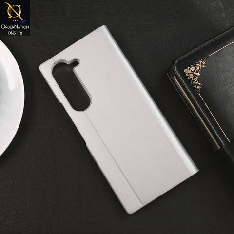 Samsung Galaxy Z Fold 6 5G Cover - Silver - Luxury Mirror View QR Flip Book Case