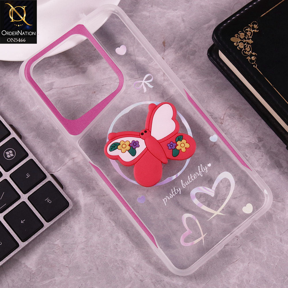 Realme Note 60x Cover - Red - Cute 3D Butterfly Soft Case
