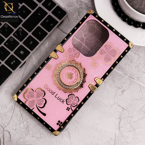 Xiaomi Poco M6 Pro 4G Cover - Pink - Square Bling Diamond Glitter Soft TPU Trunk Case with Ring Holder