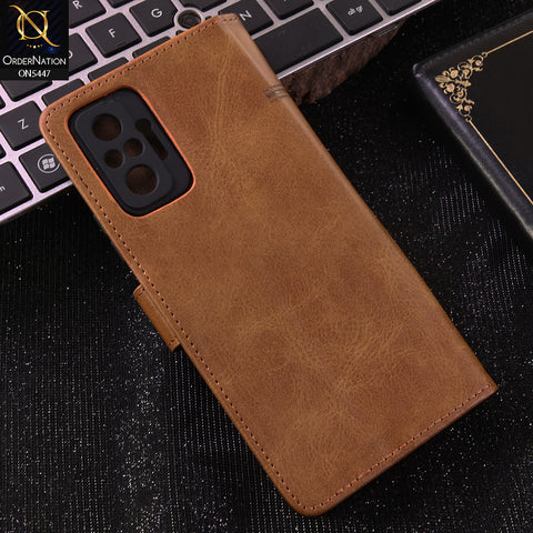 Xiaomi Redmi Note 10 Pro Max - Light Brown -  Premium Leather Megantic Flip Book Covers With Card Holding Option