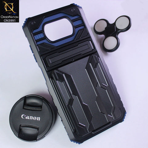 Xiaomi Poco X3 Cover - Blue - Hybrid Series Soft Borders Semi Hard Back Shock Proof Kick Stand Case With Card Holder