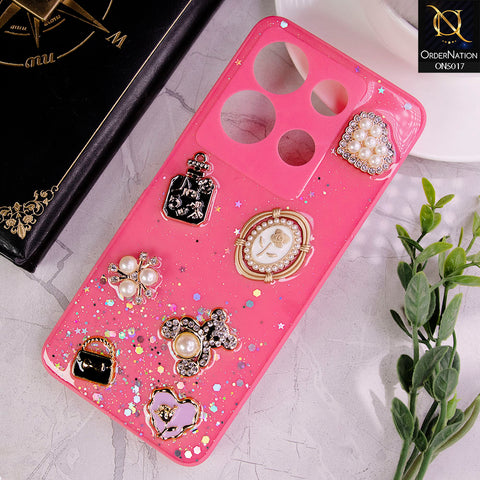 Infinix Note 30 Cover - Dark Pink -  New Bling Bling Sparkle 3D Flowers Shiny Glitter Texture Protective Case