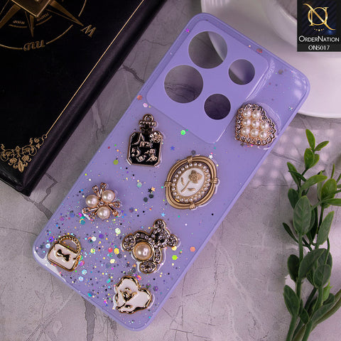 Infinix Note 30 Cover - Purple -  New Bling Bling Sparkle 3D Flowers Shiny Glitter Texture Protective Case