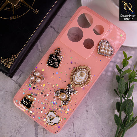 Infinix Note 30 Cover - Light Pink -  New Bling Bling Sparkle 3D Flowers Shiny Glitter Texture Protective Case