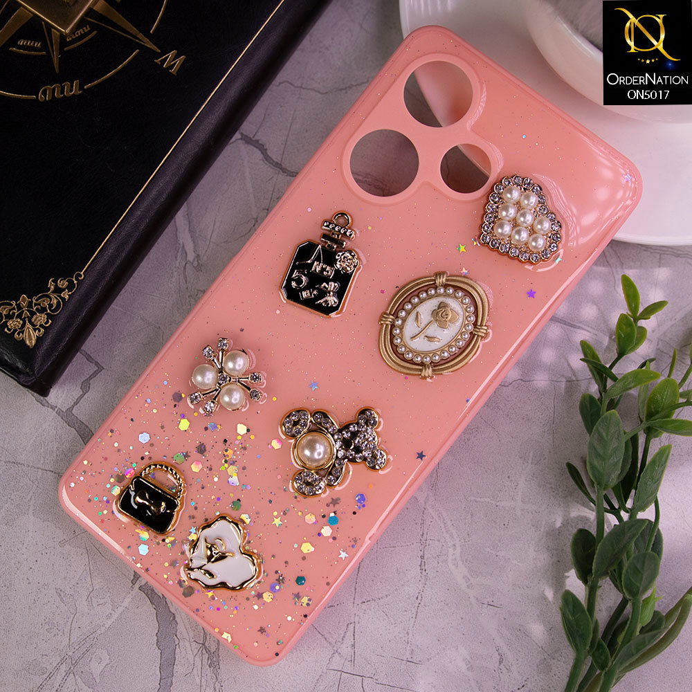 Infinix Hot 30 Cover - Light Pink -  New Bling Bling Sparkle 3D Flowers Shiny Glitter Texture Protective Case
