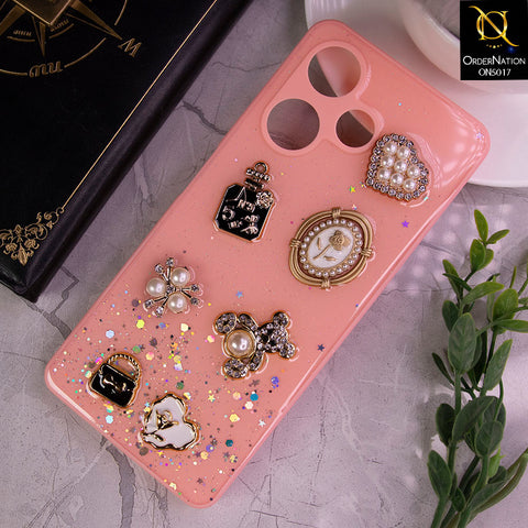 Infinix Hot 30 Cover - Light Pink -  New Bling Bling Sparkle 3D Flowers Shiny Glitter Texture Protective Case