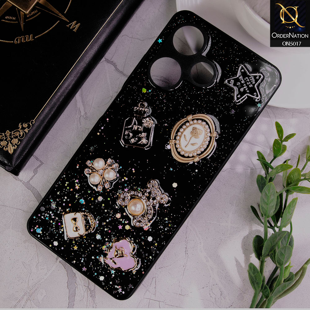 Infinix Hot 30 Cover - Black -  New Bling Bling Sparkle 3D Flowers Shiny Glitter Texture Protective Case