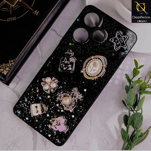 Infinix Hot 30 Cover - Black -  New Bling Bling Sparkle 3D Flowers Shiny Glitter Texture Protective Case