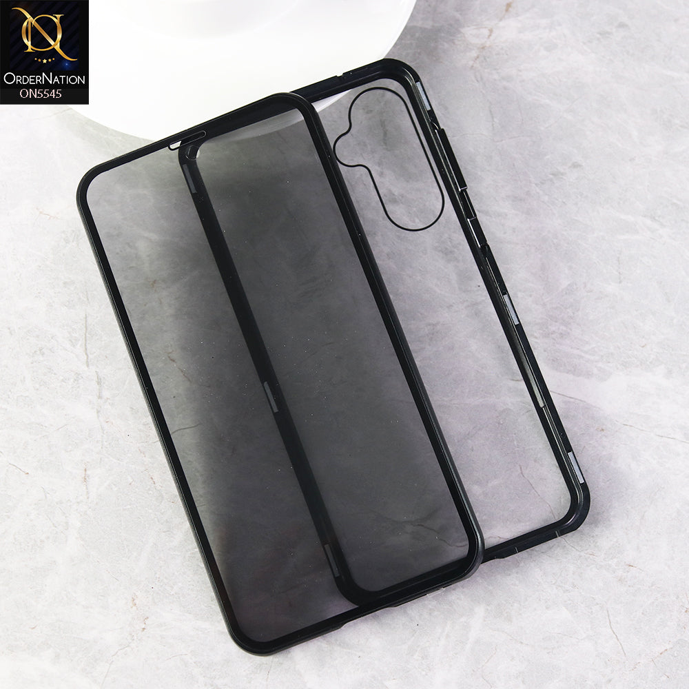 Samsung Galaxy S23 FE Cover - Black - Luxury HQ Privacy Magnetic Matel Frame Dual Side Tempered Glass Case