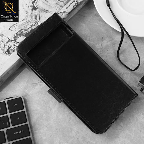 Google Pixel 7 Pro Cover - Black - Premium PU Leather Magnetic Flip Book Card Slots Wallet Soft Case