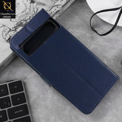 Google Pixel 7 Pro Cover - Blue - Premium PU Leather Magnetic Flip Book Card Slots Wallet Soft Case